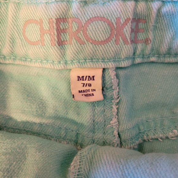 Cherokee Girls Jeans Shorts M 7/8 Turquoise Adjustable Waist - Picture 4 of 4